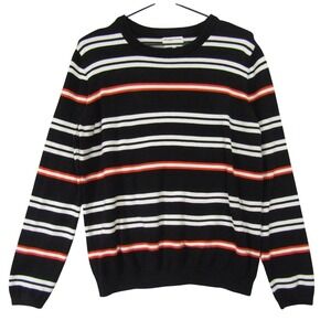 People Tree Striped Sweater Womens Black Organic Cotton Good Crew Neck Pullover